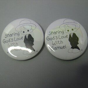 Pair of Precious Moments "Sharing God's Love With Samuel" Button